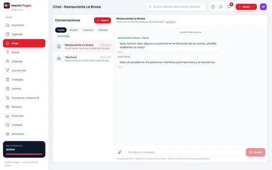 Conversación con un cliente dentro del chat de la aplicación
