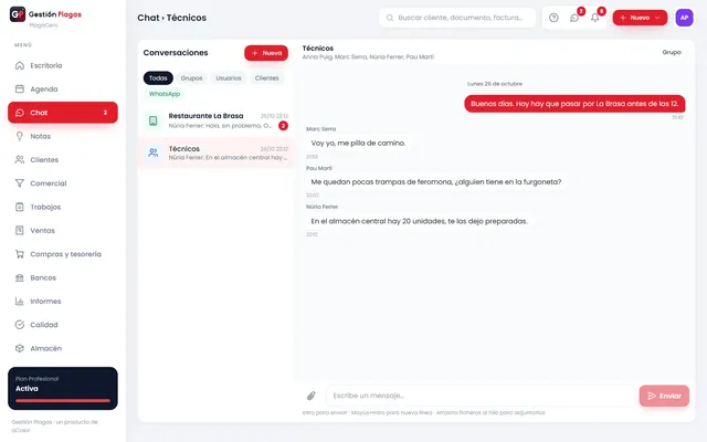 Chat del equipo: conversación del grupo de técnicos