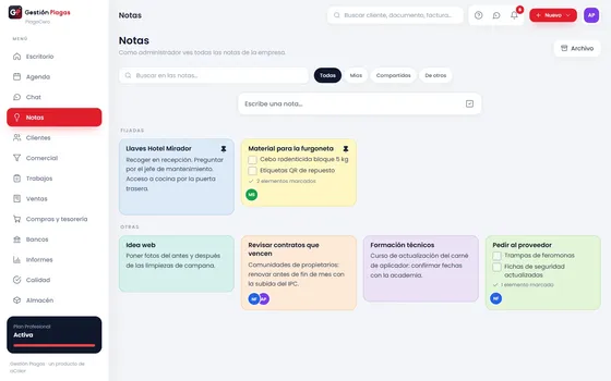 Notas y listas compartidas, con colores y notas fijadas
